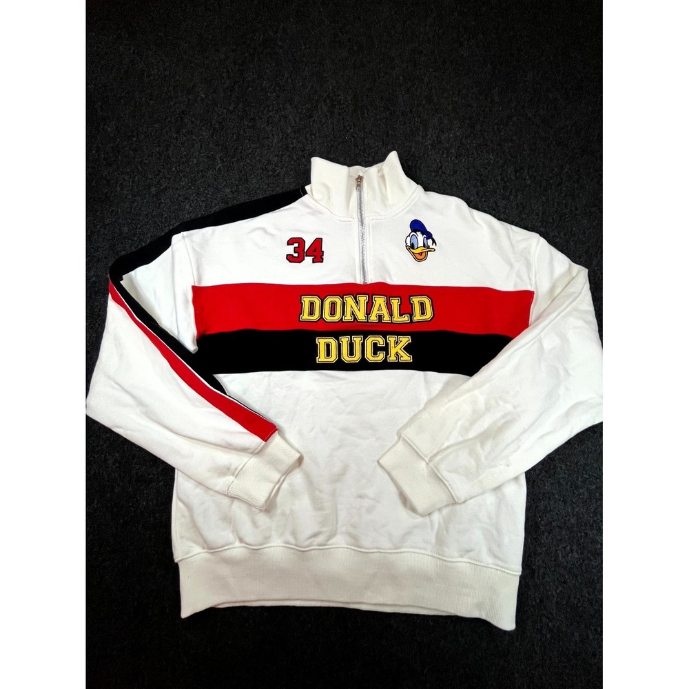 Y2K Disney Forever 21 Donald Duck #34 Sweatshirt Womens XS White Quarter Zip